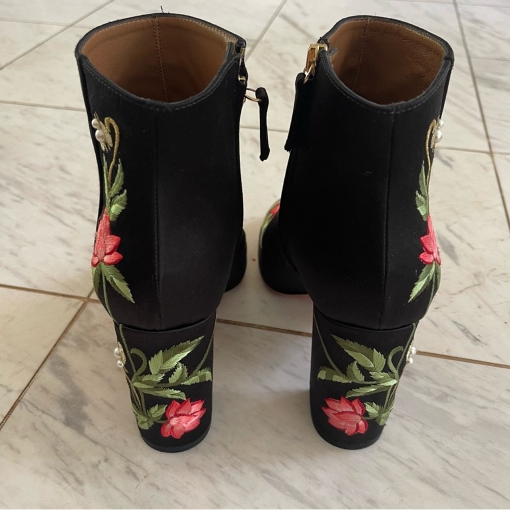 Aquazurra Lotus Satin Floral Embroidered Booties - Picture 7 of 12